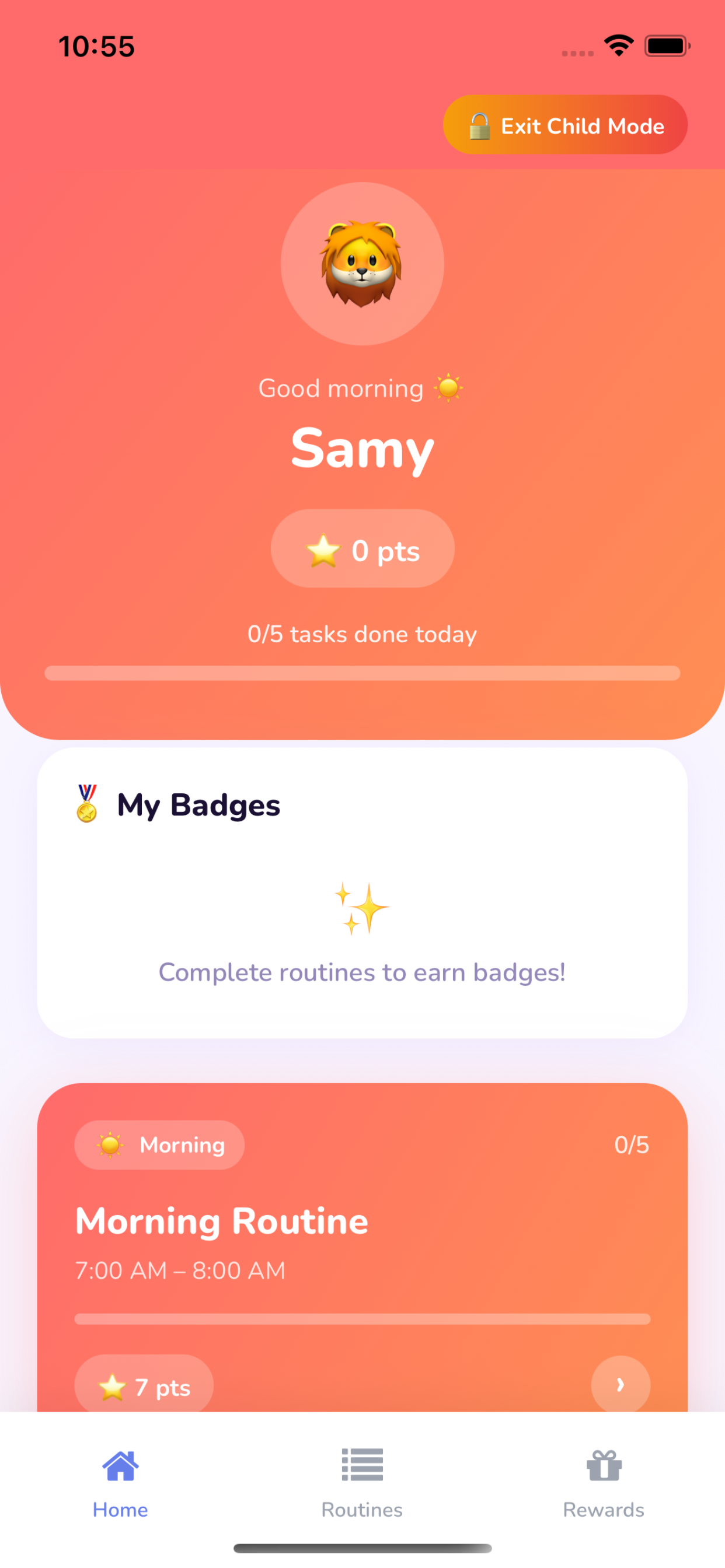 Routina app — evening routine and task completion